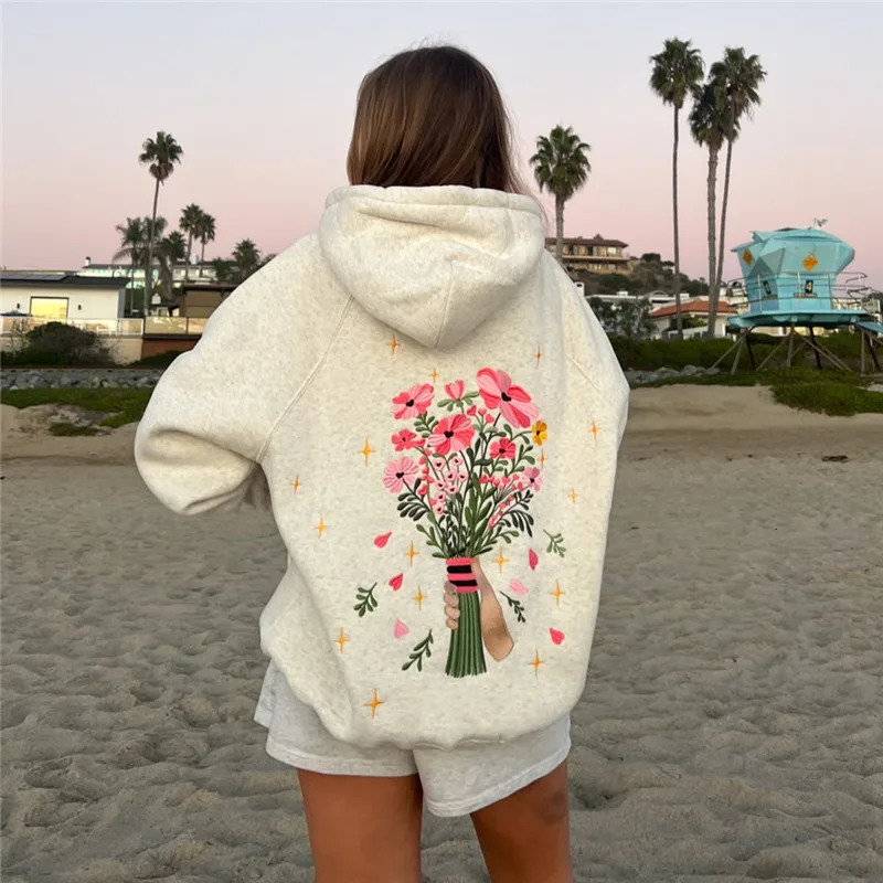 Womens Y2k Graphic Floral Print Hoodies Vintage Oversized Crew Neck Sweatshirt Teen Girls Loose Fit Pullover Top Streetwear 250207