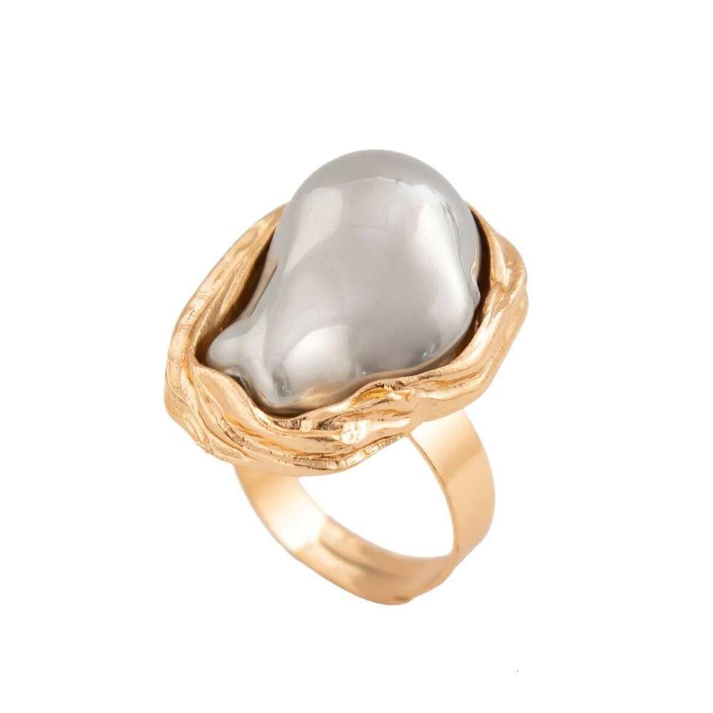 Jewelry Baroque inlaid with pearl irregular alloy rings, new style