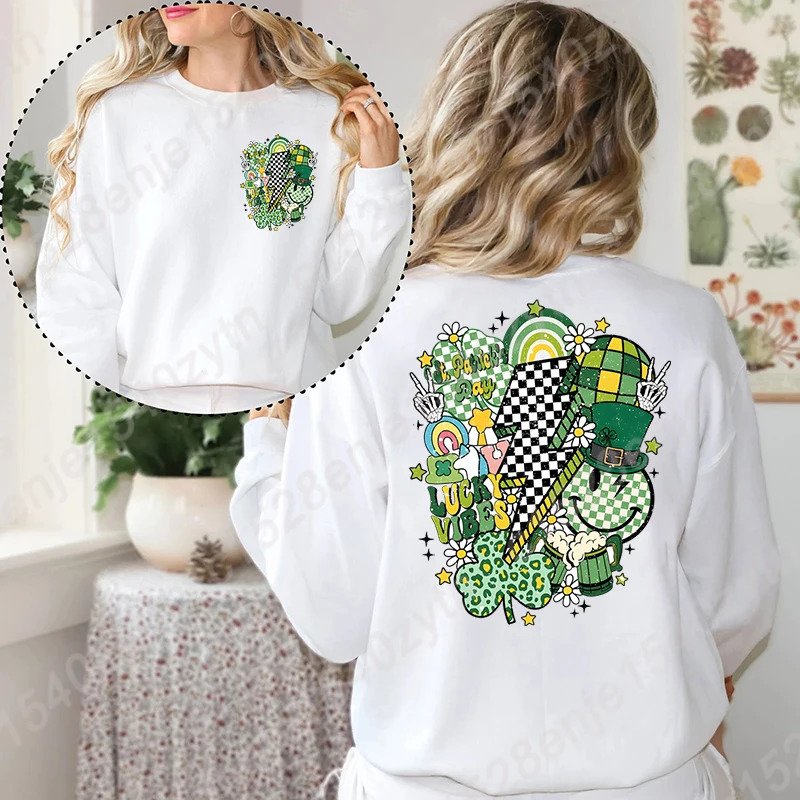 Retro St Patricks Day Sweatshirt Saint Satricks Pullovers Lucky Sweatshirts Long Sleeve Crew Neck Women 250110