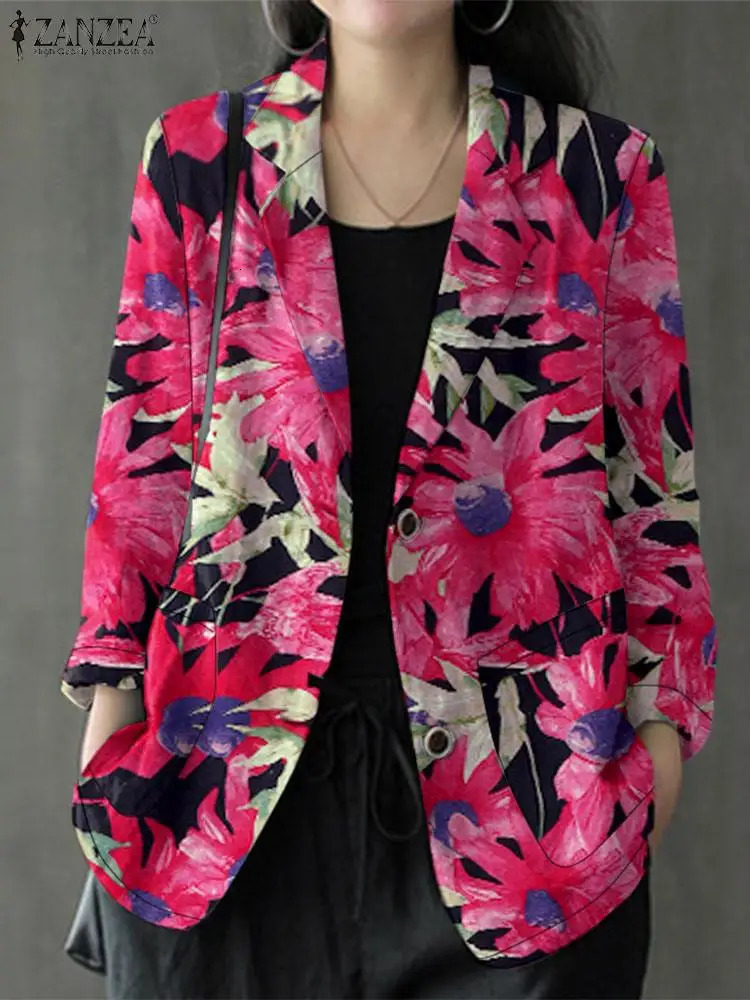 ZANZEA Autumn Women Blazer Bohemian Floral Printed Thin Coats Casual Lapel Neck Long Sleeve Suits Outwear Woman Jackets Oversize 250207