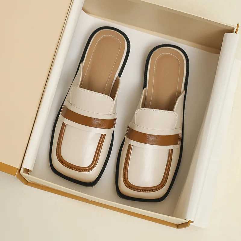 Slip-on French Half for Women England Party Sandals Loafer Dress Shoes Mules Slides Brand Designer Summer New 2024 Z250208