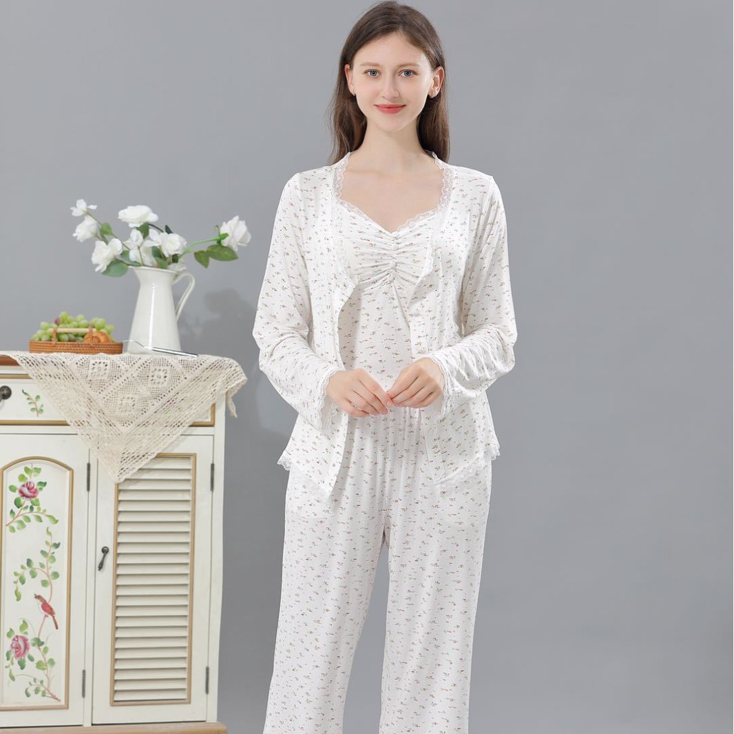 B714-Autumn and winter new style ice silk pajamas women's net celebrity style home clothes hot style long sleeve trousers suit silk