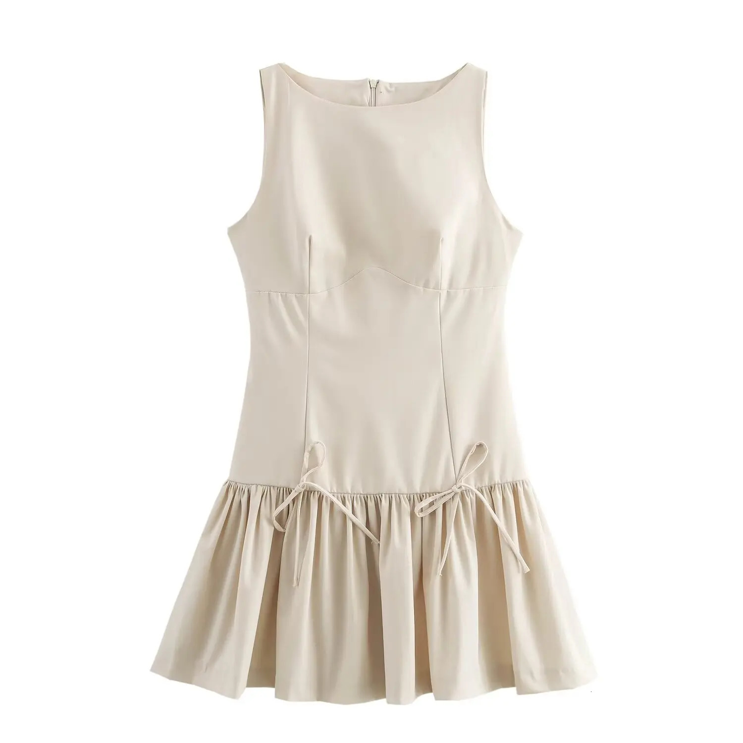 TRAF Bow Pleated Short Dresses for Women Sleeveless Mini Dress Woman 2024 off Shoulder Party Womens Bodycon Female 250206