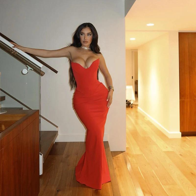 WannaThis Corsets Tube Sleeveless Midi Dress Prom In Backless Bodycon Sexy Elegant Street Evening Formal Dresses 2023 250207