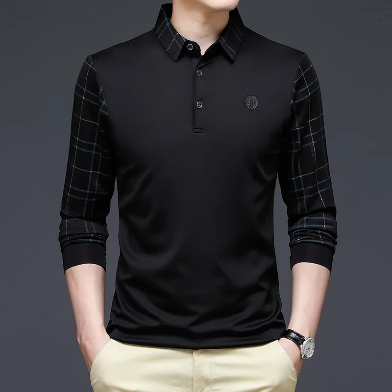 Spring Autumn Contrast Color Plaid Fashion Long Sleeve Polo Shirts Man High Street Casual Button Korean Style Y2K Pullovers 250207