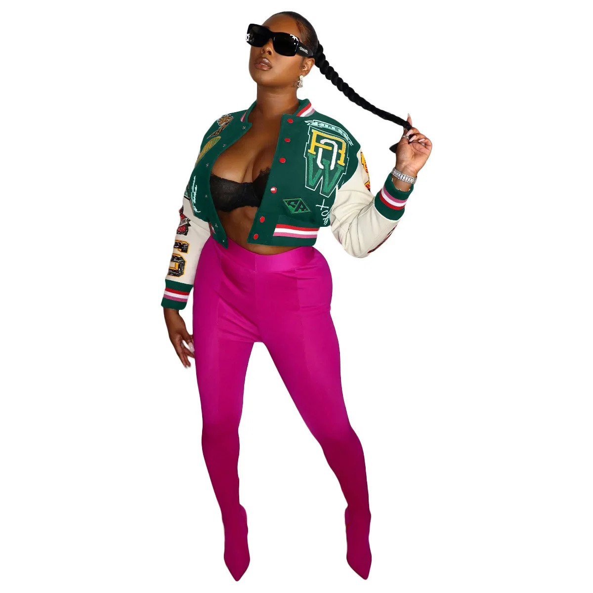 Fall Winter Double Thread Woolen Printed Baseball Uniform Women Jacket Varsity Jacket Bomber Jacket Women Streetwear 250207