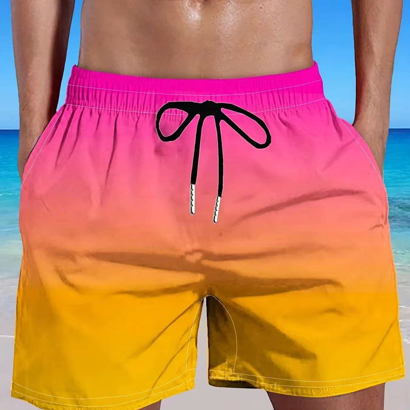 Men's Plus Size Gradient Casual Holiday Stretch Drawstring Sports Pants Summer Beach Shorts