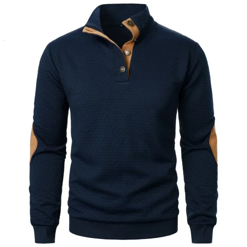 Mens long sleeved sweatshirt casual button upstand up Henley polo shirt Pullover lightweight streetwear 250207