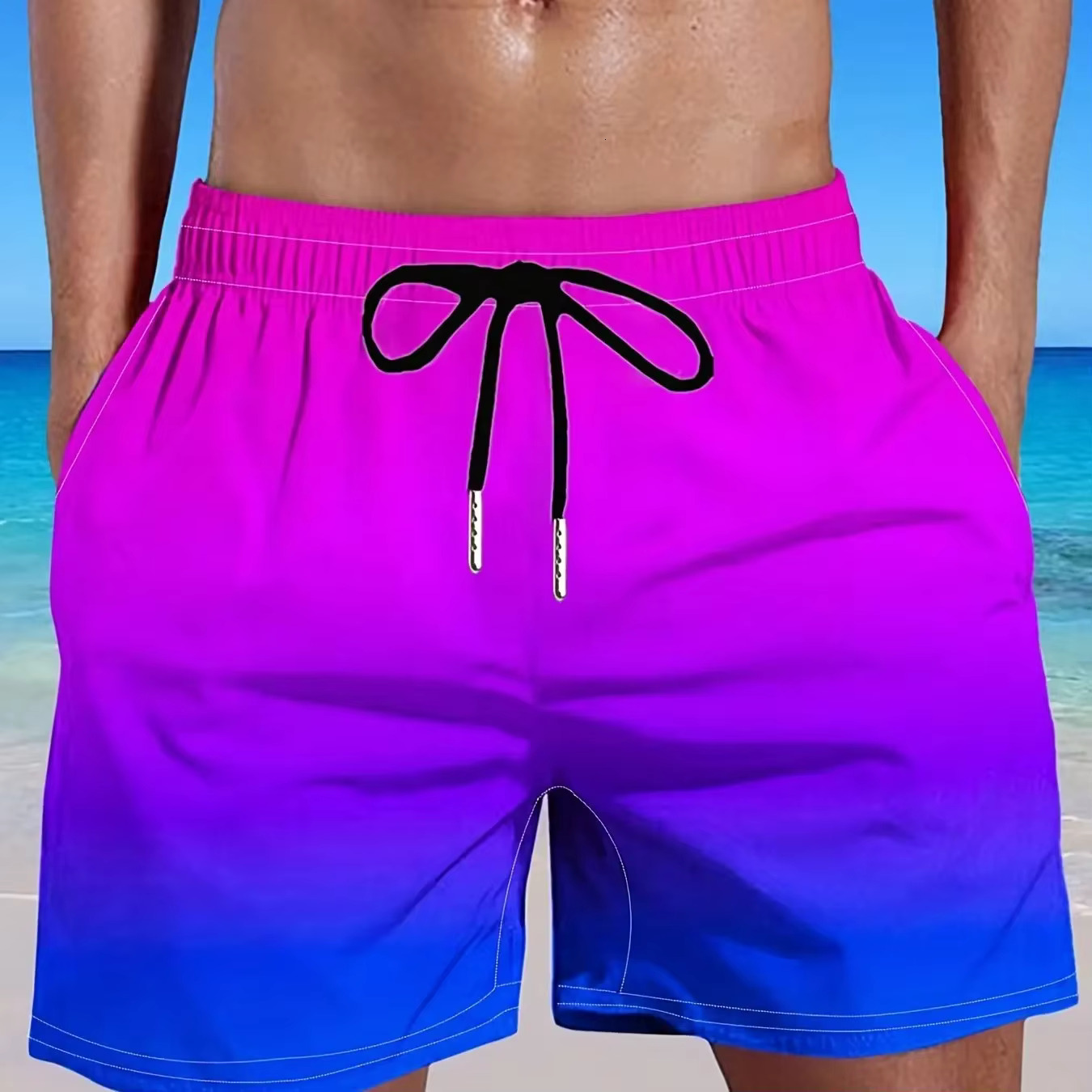 Men's Plus Size Gradient Casual Holiday Stretch Drawstring Sports Pants Summer Beach Shorts