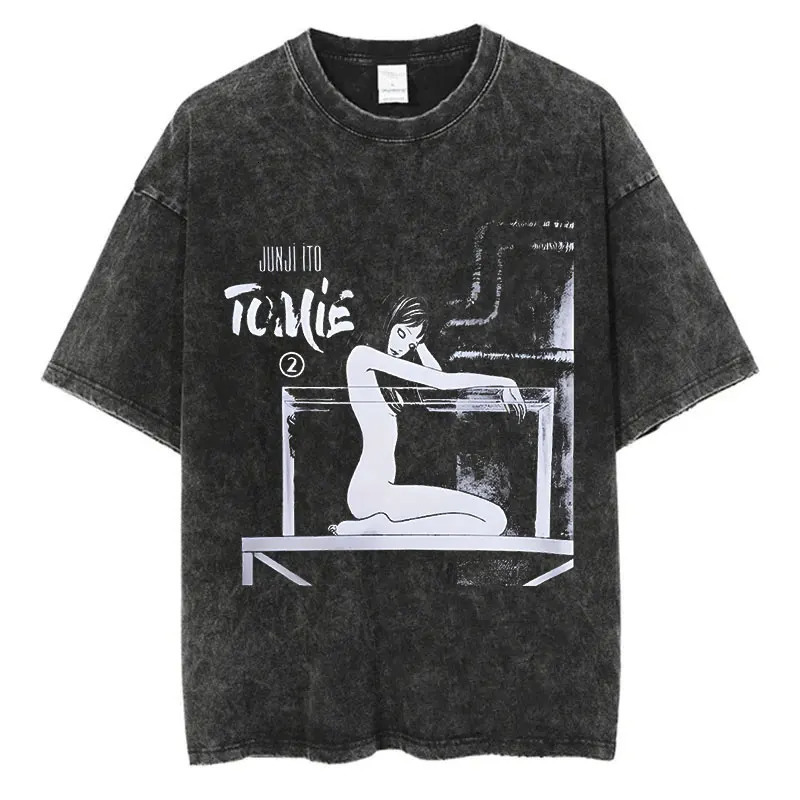 Men Fashion Washed T Shirt Streetwear Graphic Print Harajuku Hip Hop T-Shirt Summer Black Short Sleeve Cotton Loose Tops Tees 250207