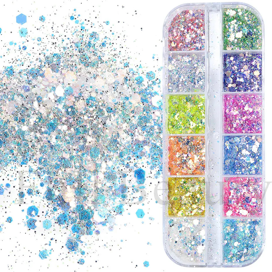 1Box Mermad Iridescent Hexagon Nail Art Glitter Sequins Holographic Flake Powder Paillette Gel Polish Decorations For Nails LYDJ 250115