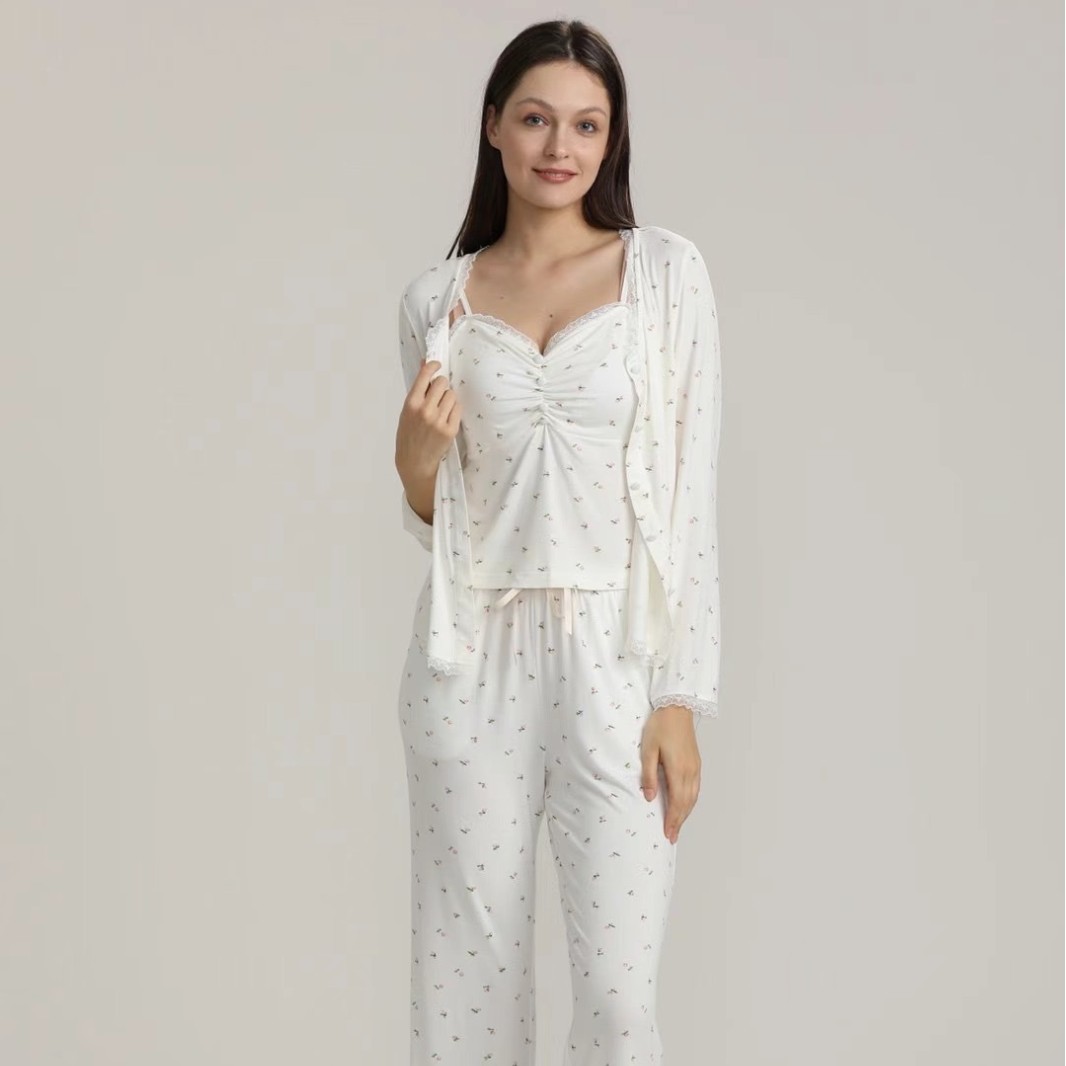 B714-Autumn and winter new style ice silk pajamas women's net celebrity style home clothes hot style long sleeve trousers suit silk