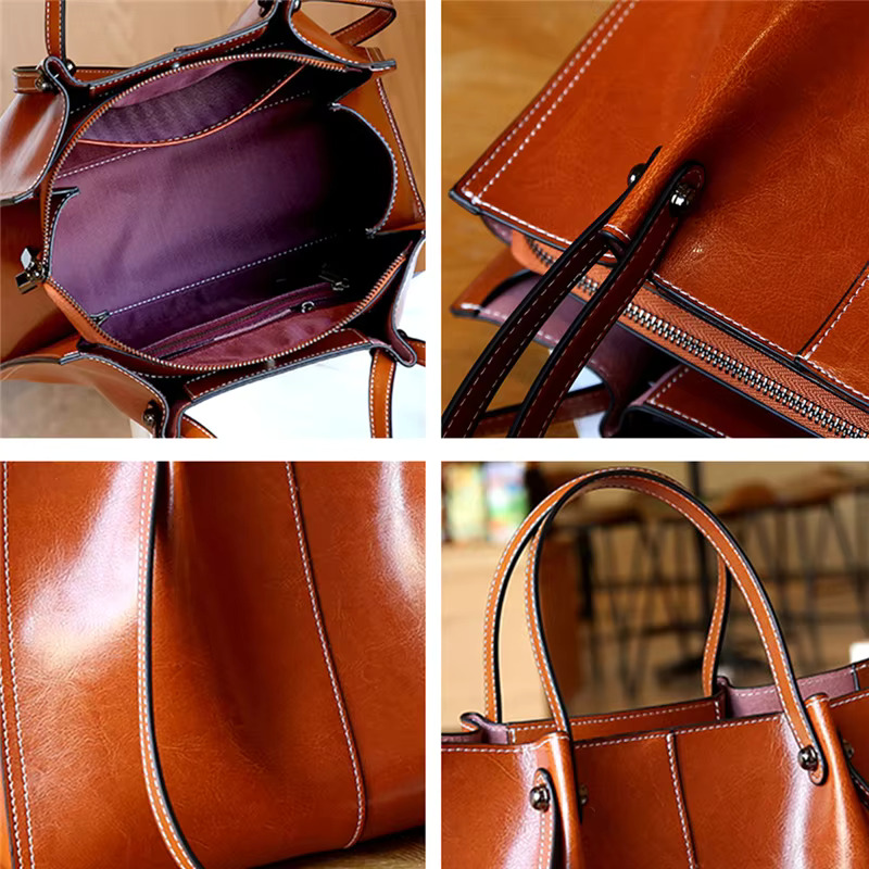 Hifashion Retro Genuine Leather Large Tote For Women 2024 Trend Designer Shopper Female Shoulder Bags Work Ladies Handbags