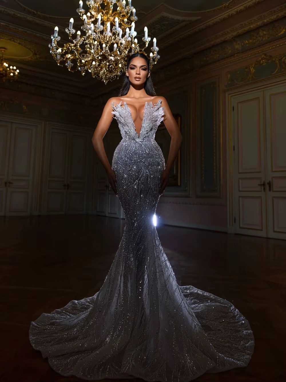 Sexy Mermaid Wedding Dress Sweetheart Neck Sleeveless Bridal Gowns Sequins Lace Appliques Detachable Train Dresses Custom Made vestidos de novia