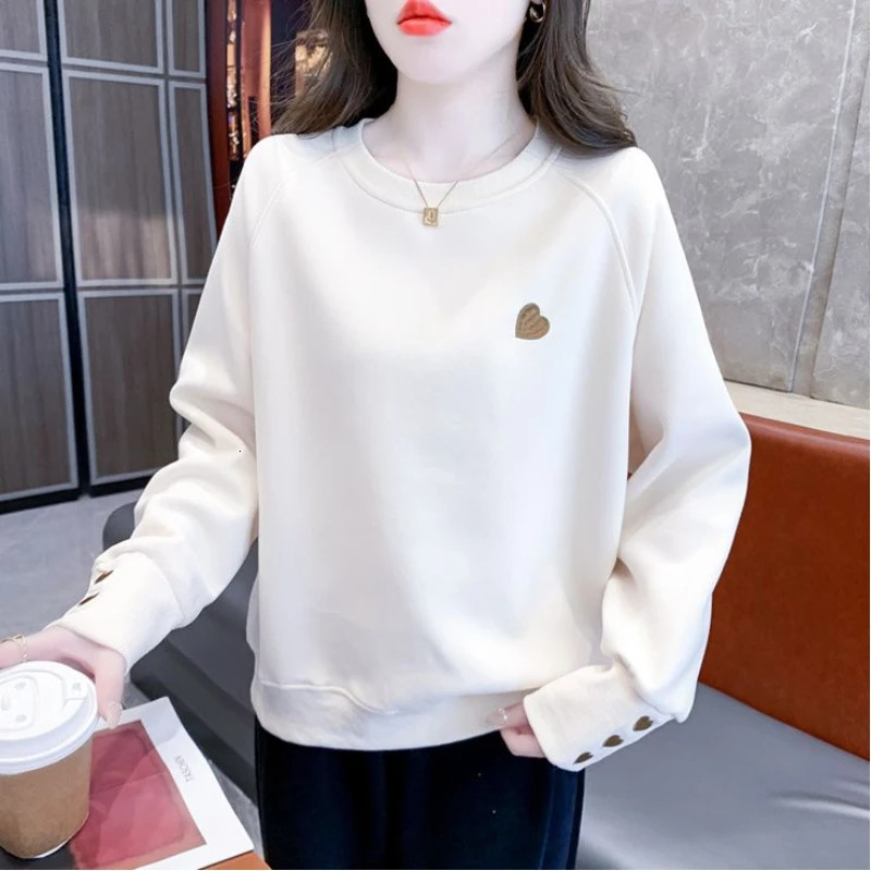 Plus Size Embroidery Loose Hoodies Spring Autumn Long Sleeve Solid Street Casual Pullovers Top Fashion Korean Women Clothing 250207