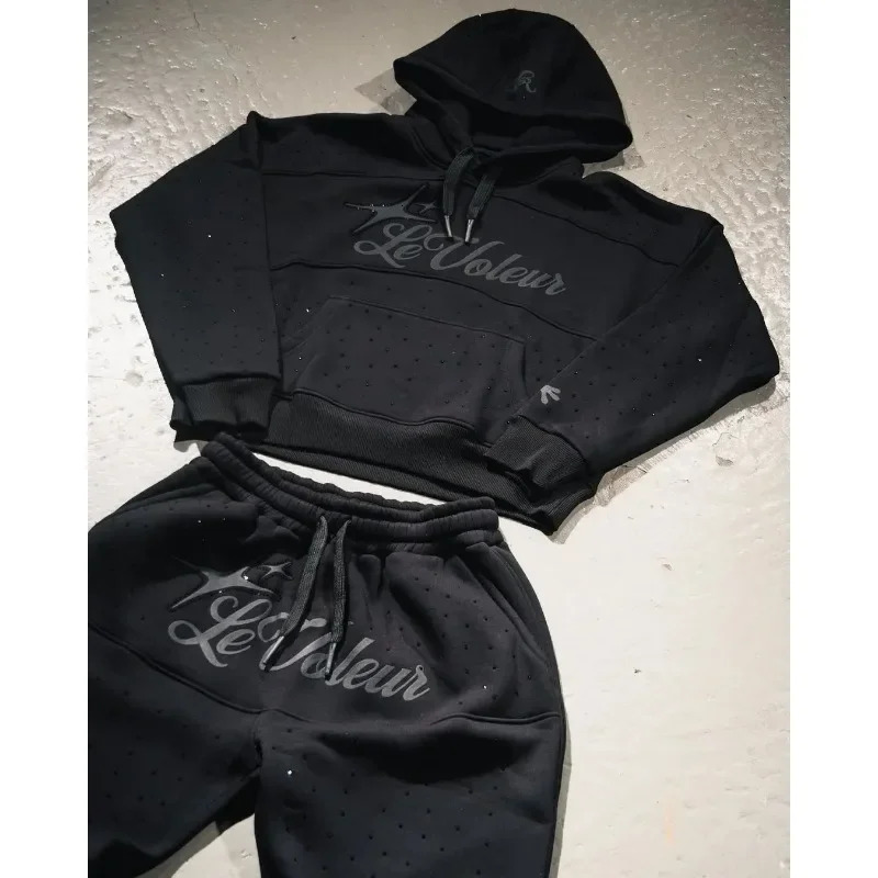 Street Bright Brick Set Letter Drawstr Longsleeved Hoodie for Men Y2K 2piece Fashion Able Sports Versatile Sets American 250113