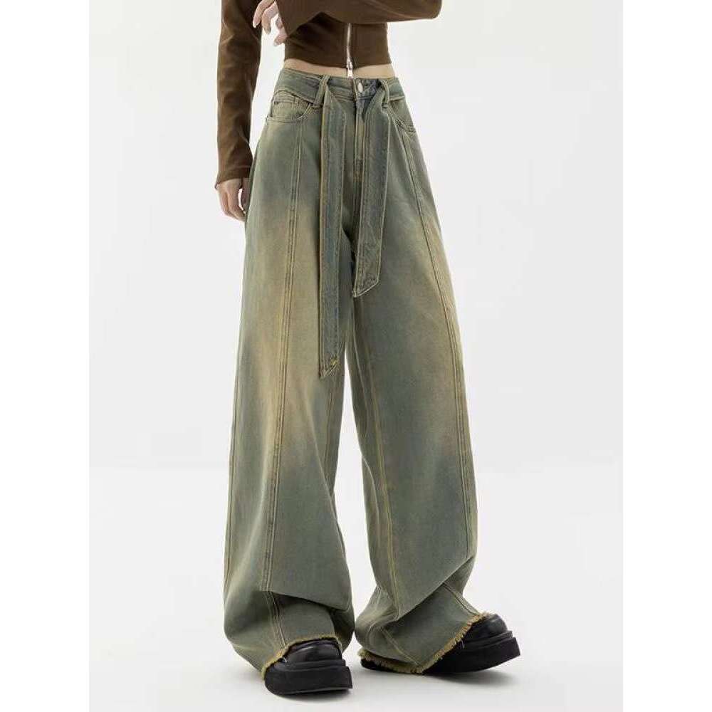 Y2K Women Vintage Streetwear Korean Baggy Cargo Jeans Retro Straight Parachute Pants Denim Trousers Fairy Grunge Alt Clothes