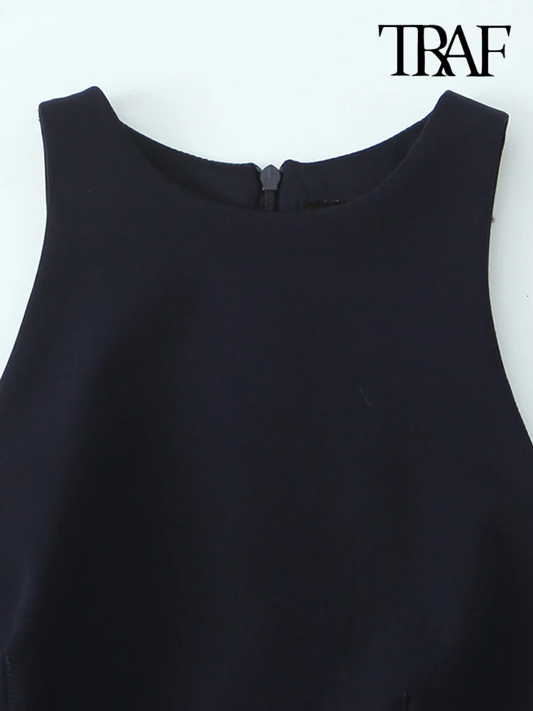 TRAFPleated Mini Dress with Side Loops for Women Halter Neck Back Zipper Female Dresses Chic Fashion 250208wtt