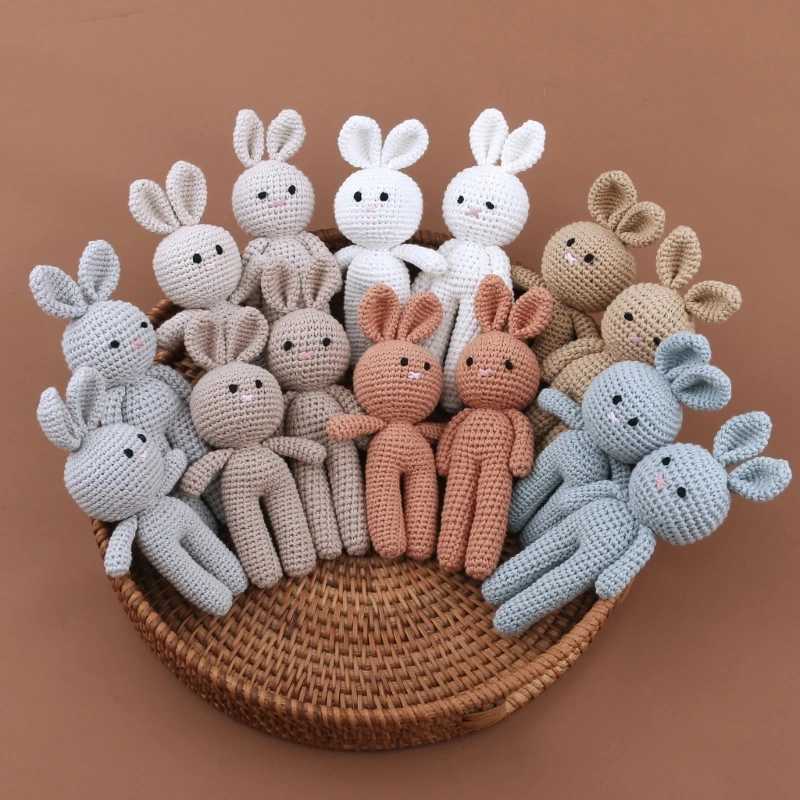 Cotton Crochet Baby Stuffed Rabbit kaii Handmade Bunny Plush Toys Newborn Handhold Sleeping Doll Kid Early Educational Toy Free shipping