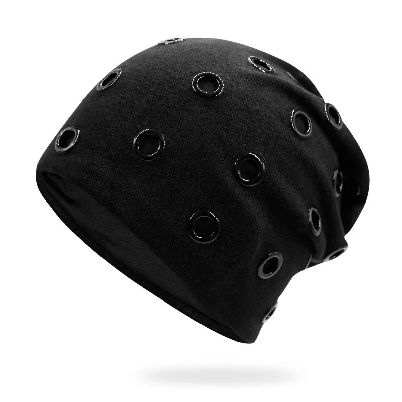 Szblaze Unisex Winter Thermal Punk Style Hat Beanies Skullies With Metal Rings Hip Hop Casual Caps for 56cm to 60cm Heads 250221