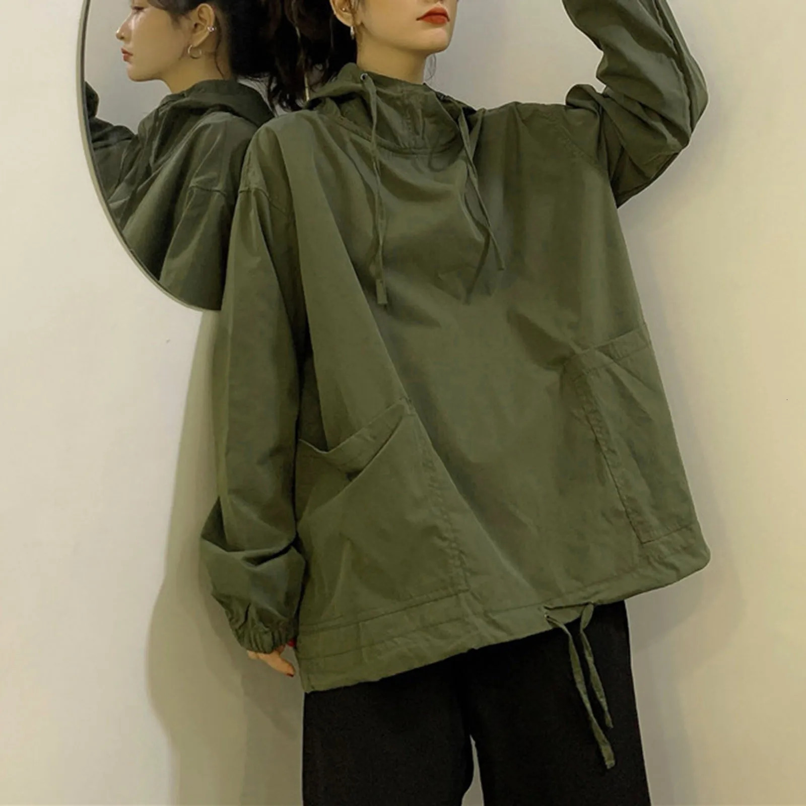 Thin Hooded Hip Hop Street Autumn Hoodie Womens Casual Solid Color Female Hoodies Fashion Oversize Loose Sweatshirts Buy 250208Z