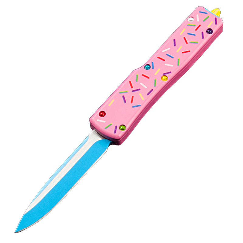 High End Small Tactical Knife D2 Blued Blade Doughnut Aviation Aluminum Handle Outdoor Mini EDC Pocket Knives with Nylon Bag