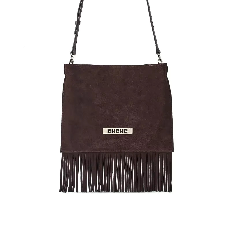 Tassel Design Shoulder Simple Solid Color Classic Style Square Body Women's Crossbody Bag