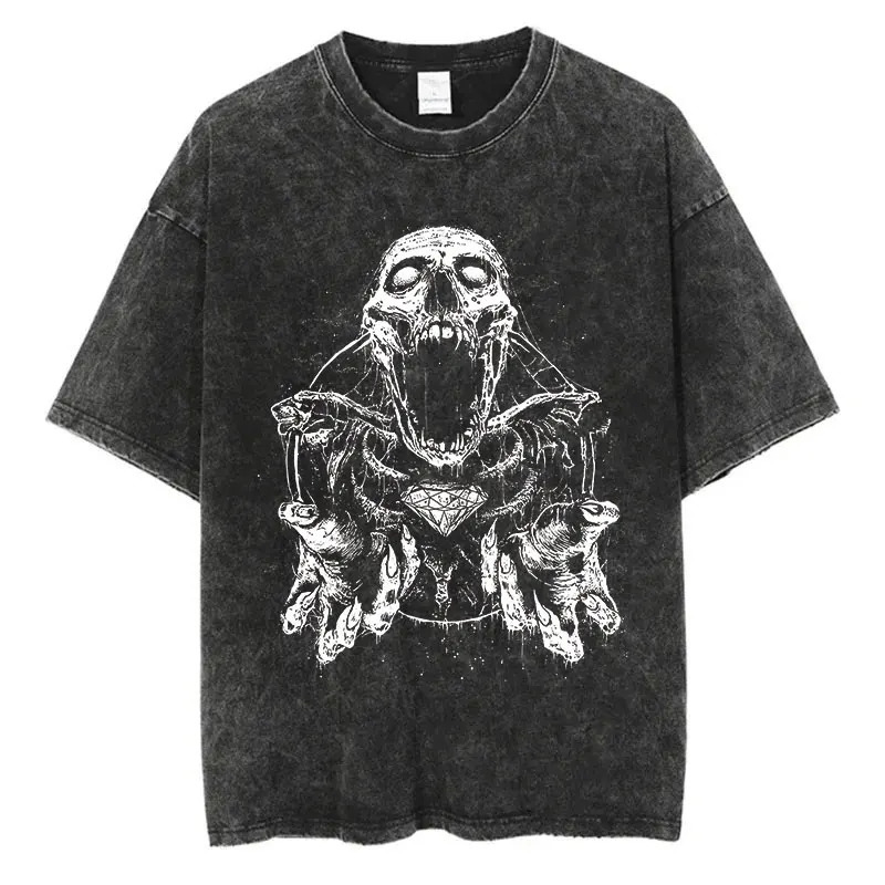 Men Fashion Washed T Shirt Streetwear Graphic Print Harajuku Hip Hop T-Shirt Summer Black Short Sleeve Cotton Loose Tops Tees 250207
