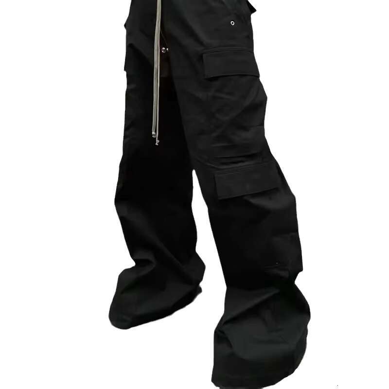 Baggy Cargo For Men Trendy Black Bell-bottom Multiple Pockets Casual Streetwear Sweat Pants Mens