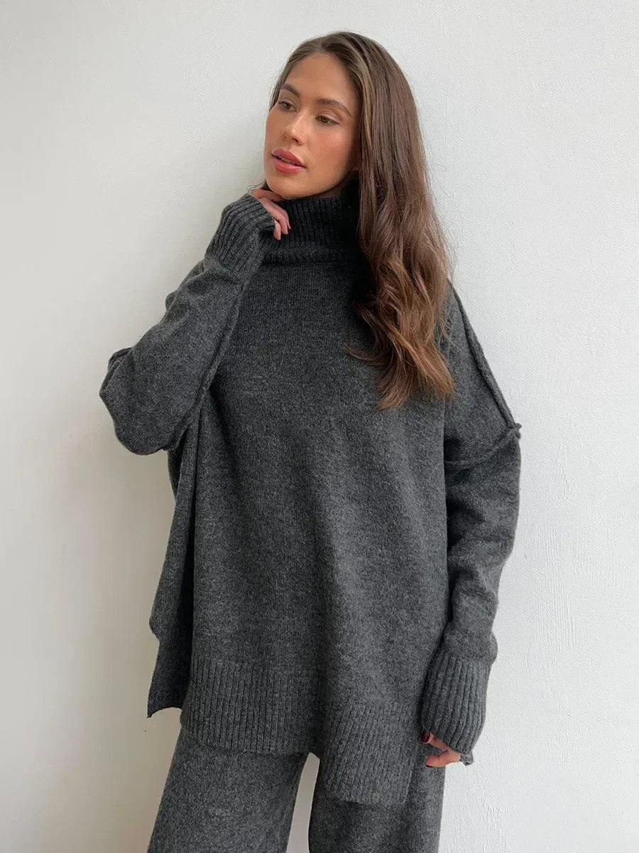 Wolfeel Womens Turtleneck Sweater Pants Suits Loose Casual Knitted Sweater Winter Thicke Loose Pullover Pants 2 Pieces Sets 250207