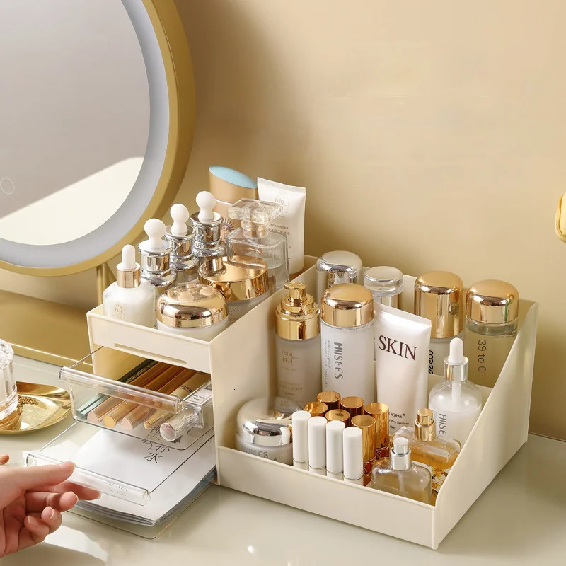 Transparent Drawer Style Makeup Box Dormitory Organizer Plastic Cosmetics Skincare Dressing Table Desktop Storage 250207