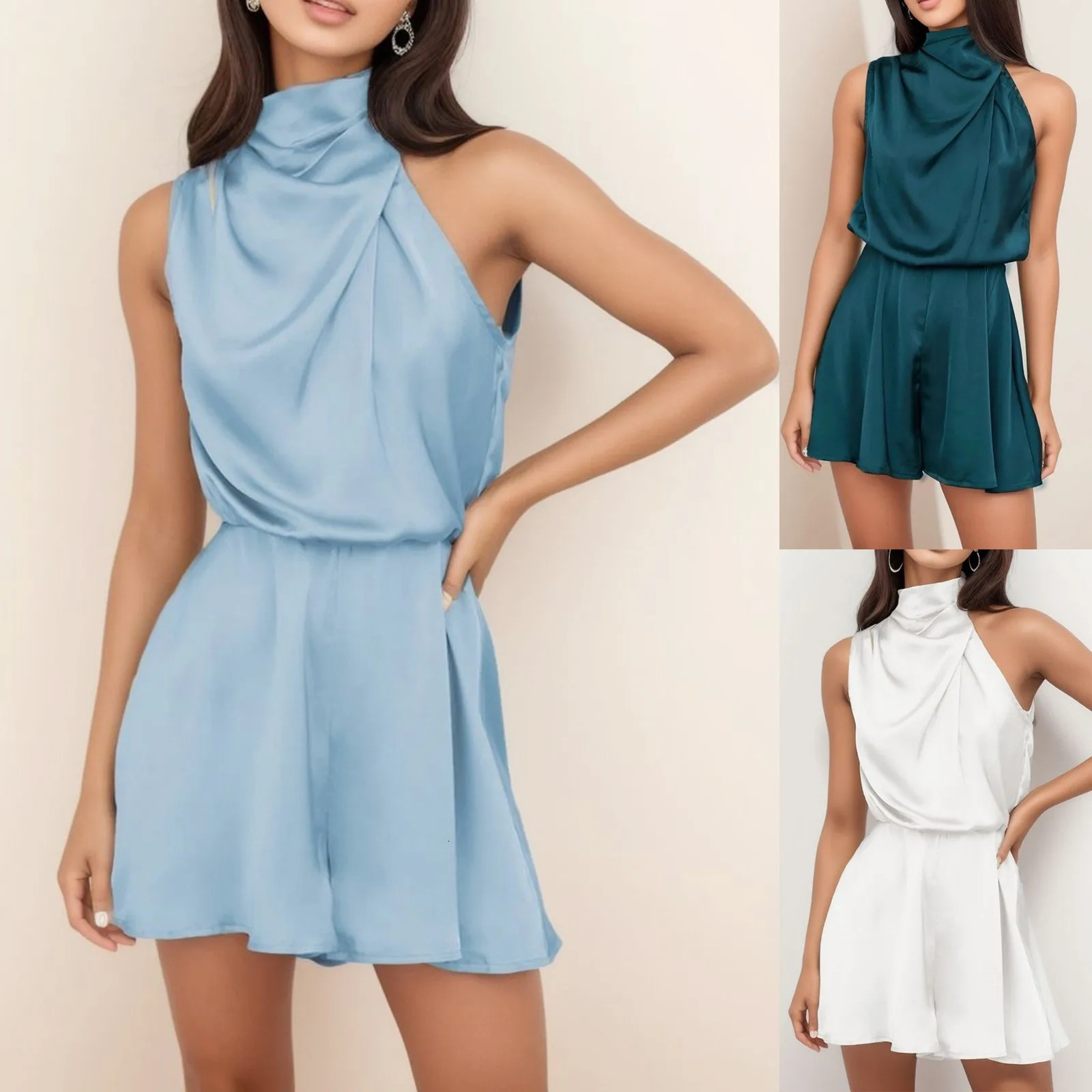 Solid Color Satin Dress Sexy Mock Neck Bodycon Night Birthday Party Dresses Off Shoulder Holiday Women Summer Robe Femme 250208wtt