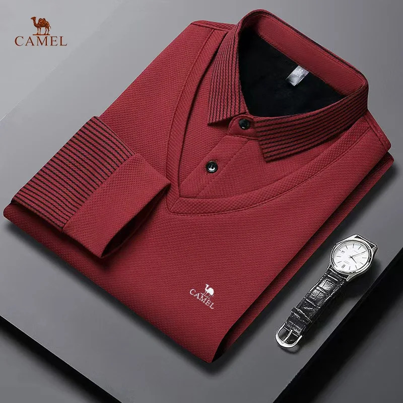 Spring and summer mens street fashion lapel button solid color highend casual comfortable sports long sleeved polo shirt 250207