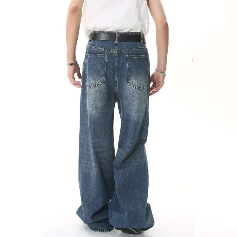 IEFB 2025 Spring New Trendy Jeans Metal Ring Design Gradient Color Washed Straight Male Denim Pants Wide Leg Casual 9C354