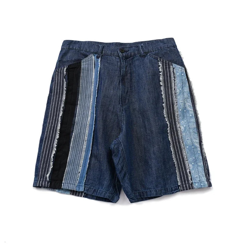 Japanese Retro Personalized Handmade Ethnic Style Patch Patchwork Summer Mens Thin Denim Shorts 250120