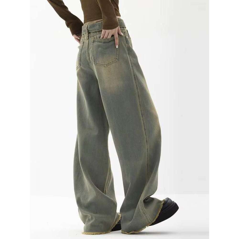 Y2K Women Vintage Streetwear Korean Baggy Cargo Jeans Retro Straight Parachute Pants Denim Trousers Fairy Grunge Alt Clothes