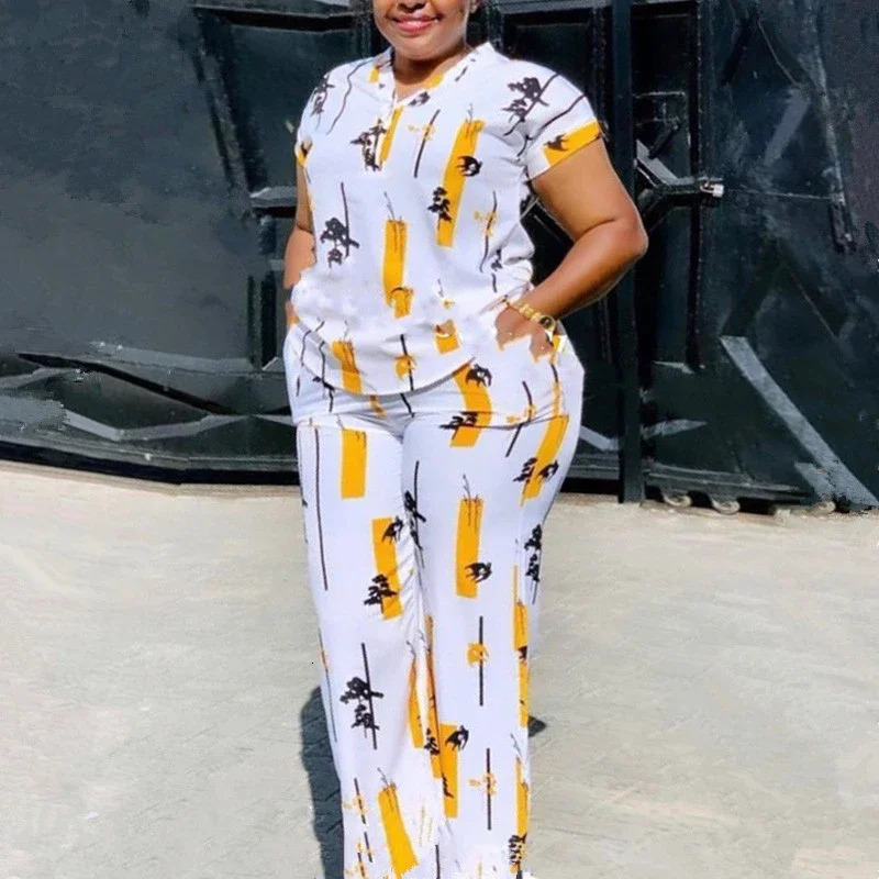 African Fashion Pants Set Women Blouse Straight Trousers Two Piece Set Woman Shirt Tracksuit Set Summer Top Matching Sets 250207