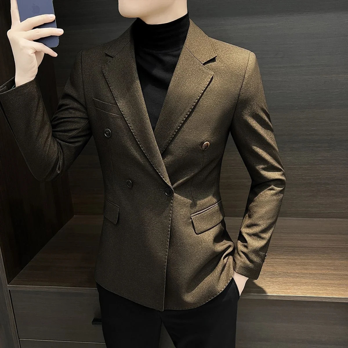 Male Business Blazer Casual Coat Double Breasted Fashion 2024 Vintage In Mens Suit Dress Jackets Fashionable Single Models 250208Z