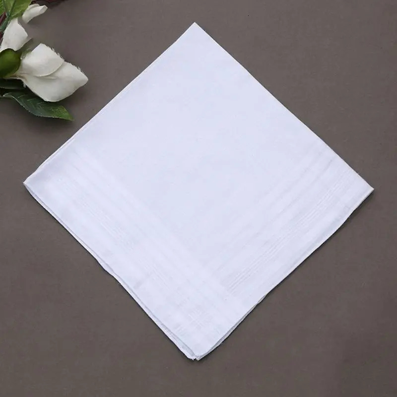 12Pcs/Set 40x40cm Men Women Cotton Handkerchiefs Pure White Classic Hankies Jacquard Striped Pocket Square Towel DIY Painting 250221
