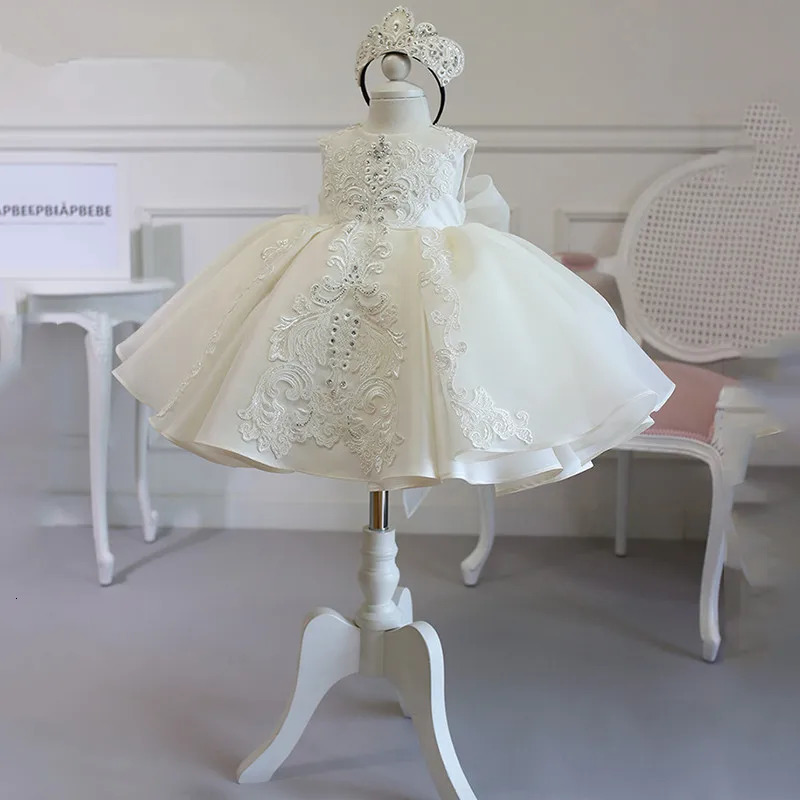 White Baby Girl Dress Children 1 Year Birthday Princess Dress Little Girl Flower Dresses Party and Wedding Baptism Dress Infant 250207