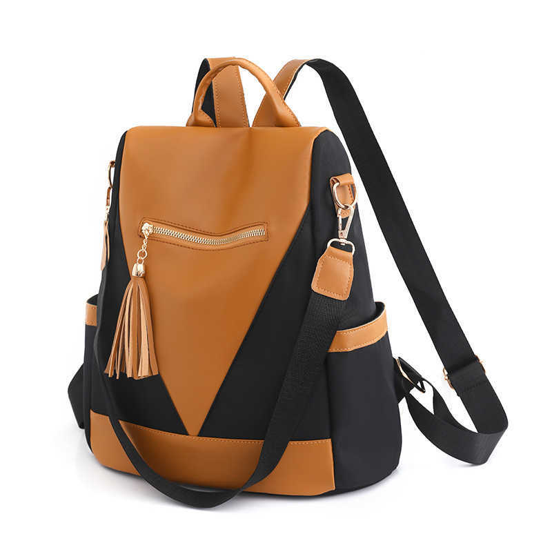 Womens Backpack Fashion Contrasting Color Outdoor Travel Backpack Oxford Cloth Dual Use Leisure Backpack Womens Bag