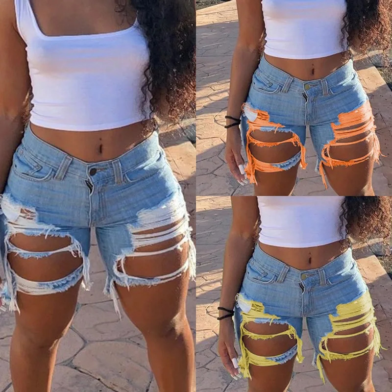 Summer Womens Ripped Denim Shorts Fashion High Street Sexy Girl Jeans Shorts S-2XL 250116