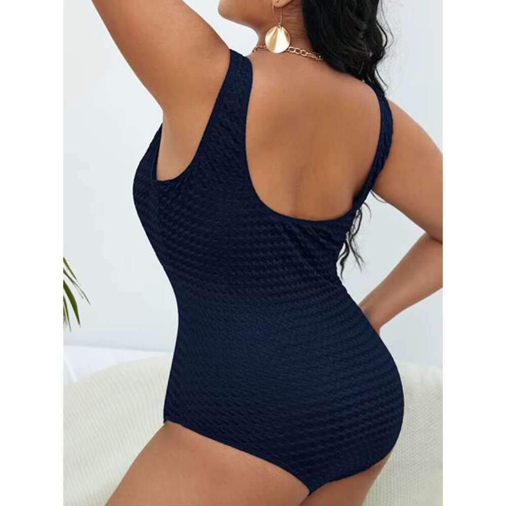 Large Plus Size Solid Hollow One Piece Swimsuit Women Bodysuit Swimwear Female Bathers Bathing Swimming Swim Suit Beachwear
