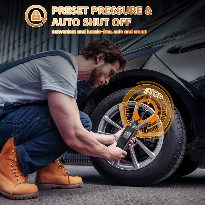 Portable air compressor 180PSI&10000mAh portable air pump, precise pressure LCD display, 3x fast inflation suitable for car, bicycle, and motorcycle t