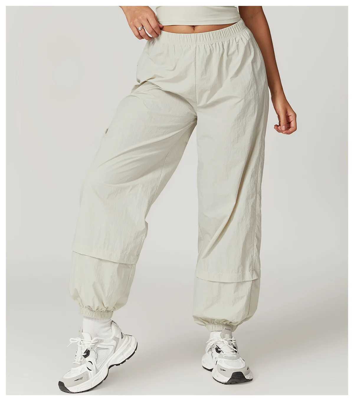 Yoga Outfit Women Windproof And Breathable Workwear Pants Womens Pockets Elastic Loose Leggings Running Casual Sports Wide leg H250207