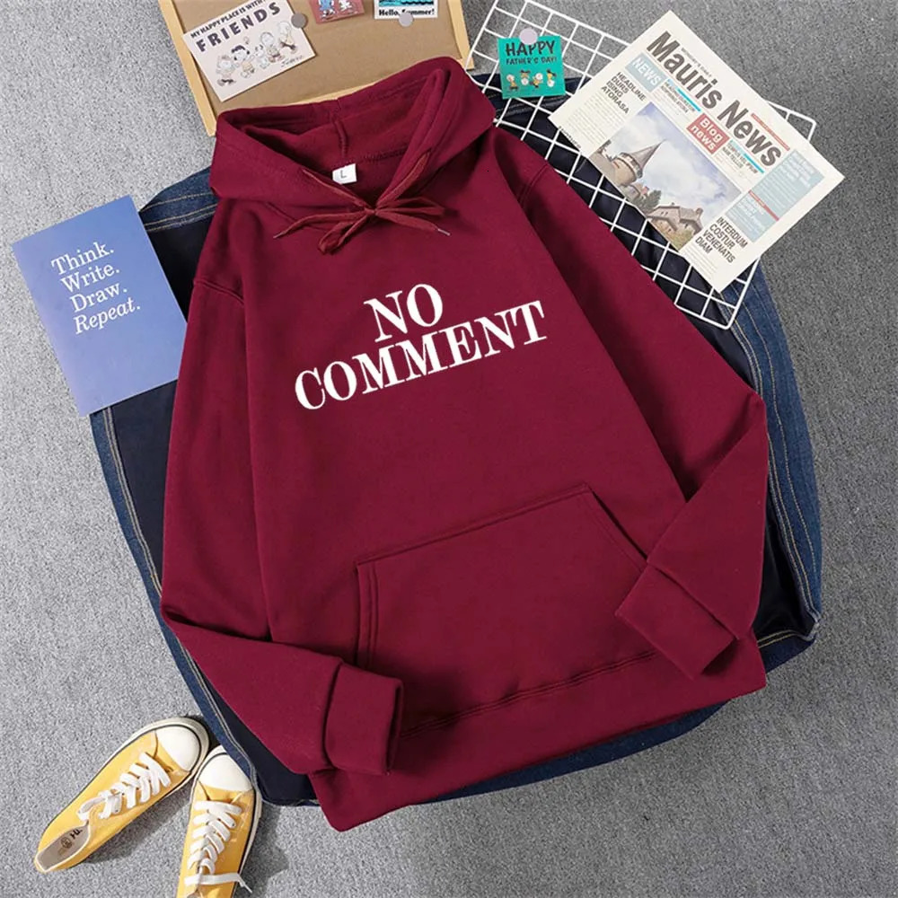 Hirsionsan NO COMMENT Letter Graphic Printed Hooded Women Summer Oversize Female Clothing Elegant O Neck Cotton Lady Tops Y2k 250208Z