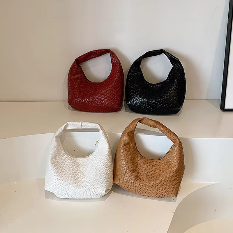 Women Classic Fashion Woven Emed Hobo Soft PU Leather Small Top-handle Shoulder Bag Casual Daily Handbags swissmilitary