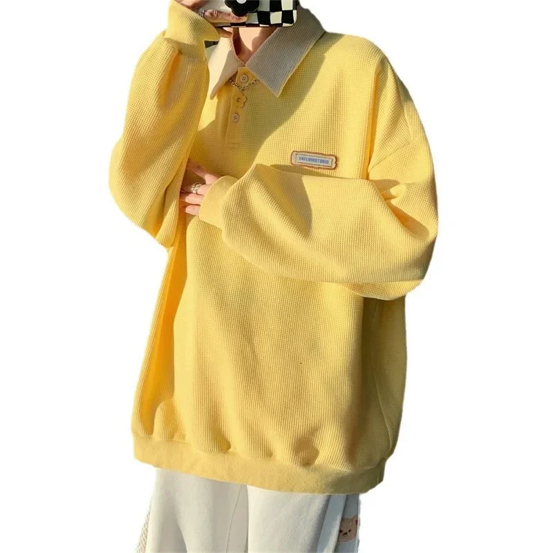 Spring and autumn mens sportswear fashion Inswalf checkered polo neck long sleeved casual loose fit suitable for student couples wearing Tren 250207