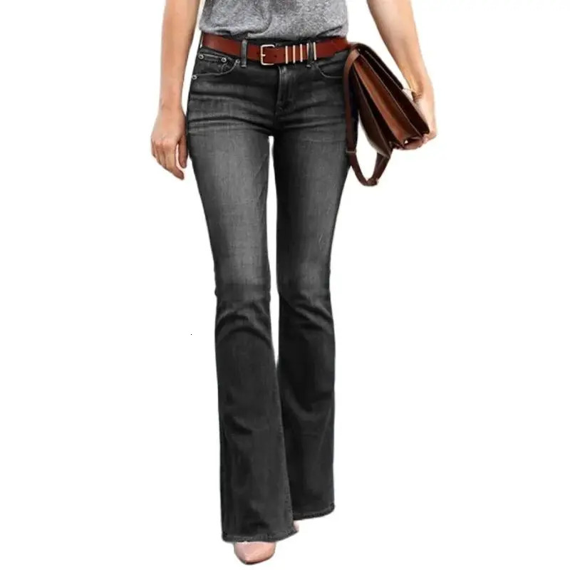 Fashion Women Micro Flared Jeans Mid Waist Washable Denim Pants Female Four Seasons Trousers Casual Streetwear 250206