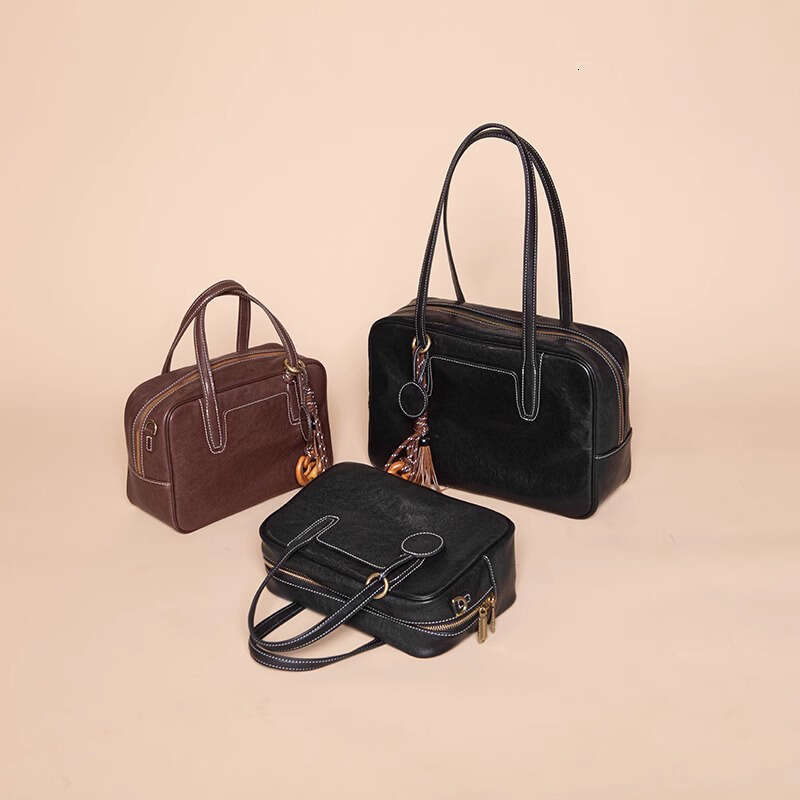 Women's Bags Sugar Bowling New Tanning Leather Handheld Single Shoulder Underarm for Women Crossbody Small Square Bag
